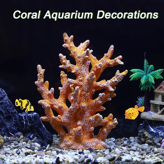 Artificial Coral Decor - Resin Coral Statue Home Decor, 7.48"x2.36"x9.45", Orange