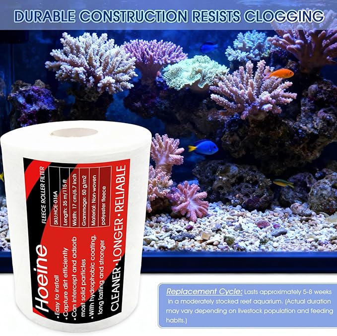 Replacement Fleece Roll for Red Sea 1200 Series Filter Systems, 115ft Quick-Change Dense Filter Media, Crystal Clear Aquarium Filtration (2 Packs)