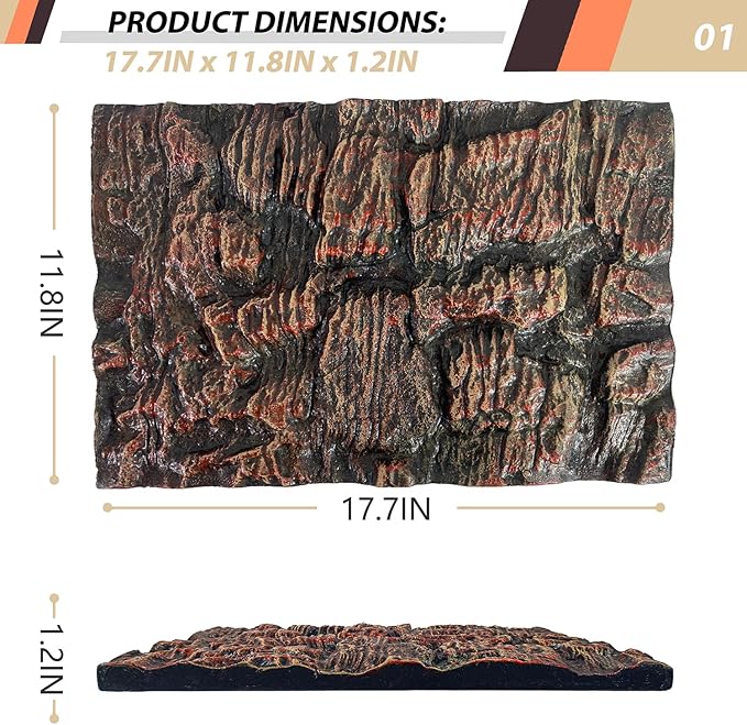 17.7x11.8in Rock Terrarium Background,3D Reptile Tank Background Board,Amphibian Stereo Backdrop Wall,Lizard Snake Gecko Spider Turtle Fish pet silo Background Decorative Panel(Brown)