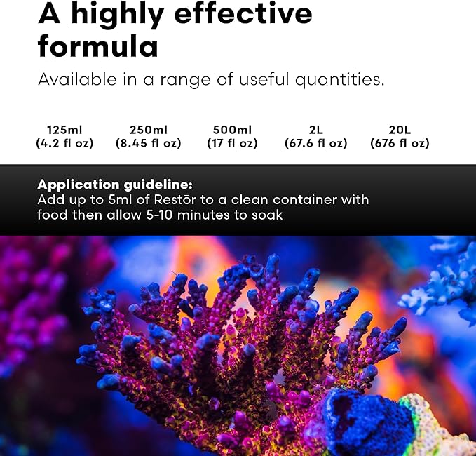 Brightwell Aquatics - Restor Liquid Coral Tissue Supplement - Fish Tank Reef Nutrition for Live Coral Growth Acceleration, Colour Vibrancy, & Restoration Additive - Saltwater Reef Supplies, 4.22 fl oz