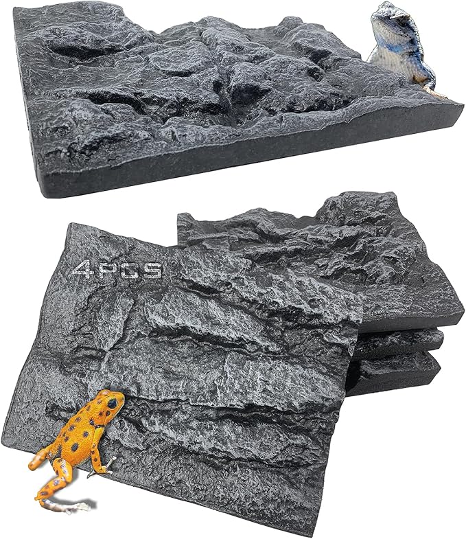 4pcs Rock Terrarium Background,3D Reptile Tank Background Board,Amphibian Stereo Backdrop Wall,Lizard Snake Gecko Spider Chameleon Turtle Fish pet silo Background Decorative Panel