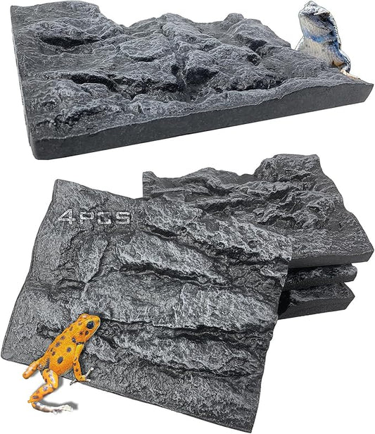 4pcs Rock Terrarium Background,3D Reptile Tank Background Board,Amphibian Stereo Backdrop Wall,Lizard Snake Gecko Spider Chameleon Turtle Fish pet silo Background Decorative Panel