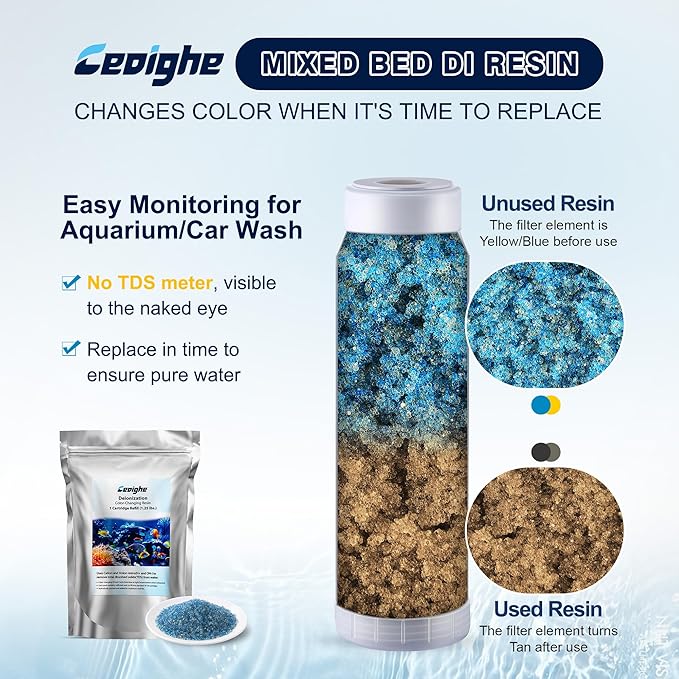 1.25 lbs DI Resin Mixed Bed Color Changing for RO/DI Systems, Optimal TDS Reduction, Color Changing Easy Monitoring, Ideal for Aquariums, Ensures Superior Water Quality(2 Pcs, 0.7 Liter)