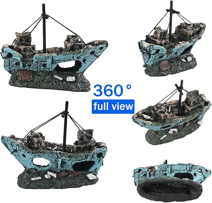 Fish Tank Decoration Aquarium Accessories, Fish Tank Ornaments, Shipwreck Decor, Resin Material Sunken Ship Decorations for Fish Favors, Multi