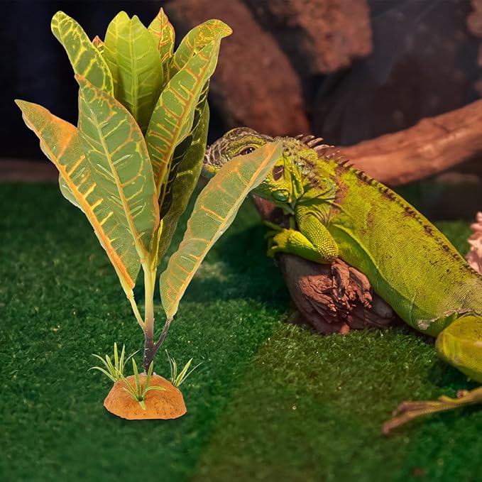 POPETPOP Reptile Plants Terrarium Plants: Fake Plant for Reptiles Aquarium Plants Terrarium Decor Reptile Tank Accessories Artificial Plant for Gecko Leopard Lizard Tortoise, 28.00X7.00X5.50CM