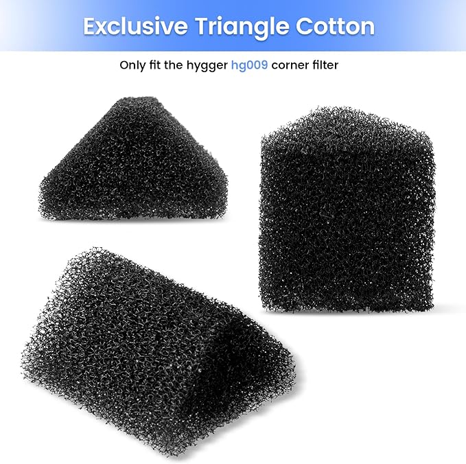 hygger HG009 Aquarium Filter Replacement Carbon Filter Cartridges 4 Pcs with Triangle Filter Sponge 3 Pcs (L)
