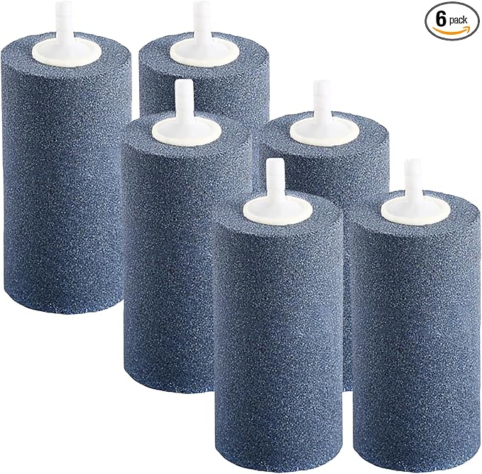4" x 2" Air Stones for Hydroponics & DWC Buckets - High-Flow Cylinder Aerator for Compost Tea Brewing, Koi Pond & Aquarium Fish Tank - Non-Clogging Silicon Carbide Bubbler (6-Pack)