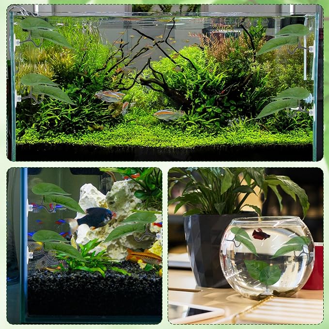 6pcs Double Layer Betta Leaf Hammock, Realistic Plastic Big & Small Leaf Fish Tank Decor with Suction Cups Branches Aquarium Plants for Betta Fish Resting Bed Spawning Ground