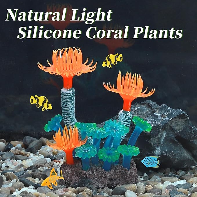 Aquarium Coral, Luminous Fish Tank Ornaments, Silicone Aquarium Plants, Fish Tank Coral, Fake Coral for Fish Landscape Decoration Aquarium Ornaments, Orange Green