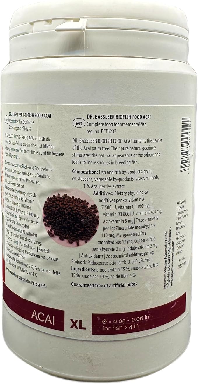 Bassleer BioFish Food Acai - Superfood Formula for Vibrant Colors & Strong Immunity | High-Protein & Probiotic-Enriched(X-Lrg, 680g)