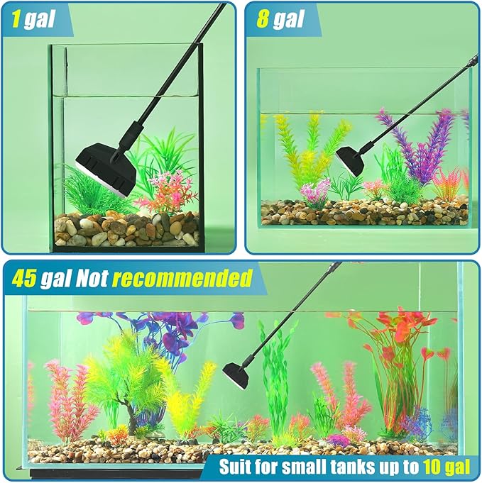 AQUANEAT Small Fish Tank Cleaner, Aquarium Cleaning Tools, 3 in 1 Glass Cleaner with Algae Scraper, Sponge Brush, for Small Nano Tanks up to 10gal