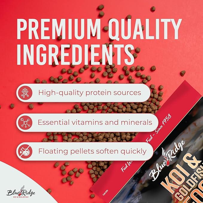 Blue Ridge Koi Fish Food 5lb - Koi Food Color Growth Formula, Goldfish Food, Premium Fish Food for Ponds, Ponds Fish Food, Floating Pond Pellets