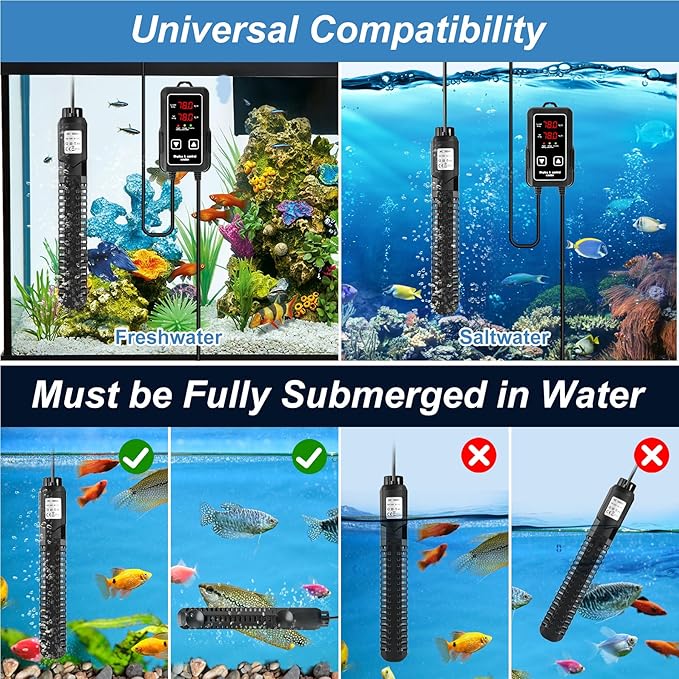 Aquarium Heater for Fish Tank: 500W Fish Tank Heater External Temperature Control Intelligent Leaving Water Automatically Stop Submersible Heater for Fish Tank 75-120 Gallons Freshwater Saltwater