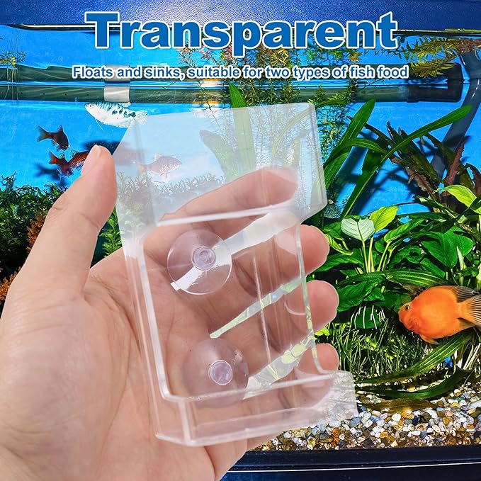2pcs Fish Feeder for Aquarium, Transparent Fish Tank Dish Tray with Suction Cup Floating & Sinking Food Container Holder Dispenser for Turtle Shrimp Feeding (Circle & Square)