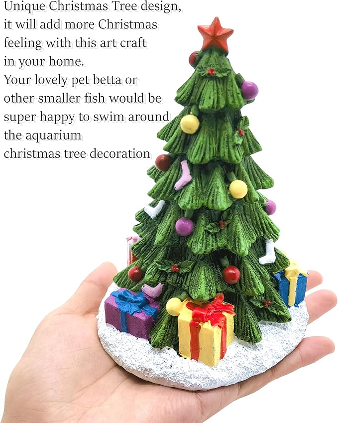 M2cbridge Christmas Tree Aquarium Ornament Pumpkin Holiday Decoration for Aquarium Betta Fish Landscaping Decor (Christmas Tree B)