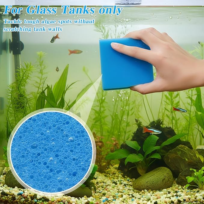 6PCS Aquarium Glass Cleaner Sponge, Non-Scratch Fish Tank Cleaning Sponge Fish Tank Walls Cleaner Tools for Aquarium Glasses 3.2×3.2×1 in