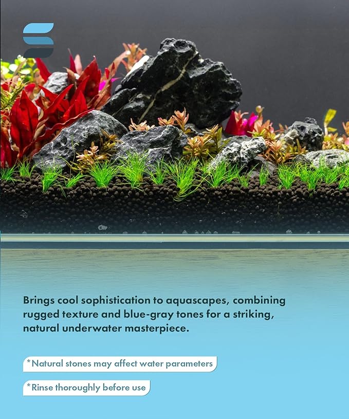 SubstrateSource Natural Aquarium Stones - Dark Bluish-Grey w/White Veins - Iwagumi Aquascaping Rocks, Freshwater Tanks, Cichlids, Betta Fish & Shrimp Tank Decorations - Blue Mountain Seiryu, 30 LB