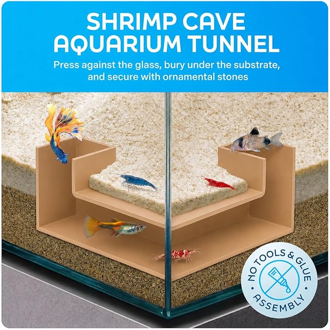 Aquarium Underground Tunnel 5", Clear Viewing Fish Tank Cave, Dual-Entrance Shrimp Hideout, Substrate Buried Decor for Betta, Loaches, Corydoras, Smooth ABS, Sand