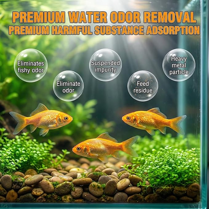 Aquarium Filter Media Resin 300ml 2-Pack with Free Mesh Bag, Filter Cotton for Fish Tank Filters, Removes Driftwood Tannins & Odor Eliminator, Filter Accessories for Freshwater & Saltwater Aquariums