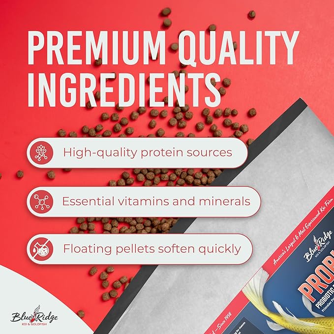 Blue Ridge Fish Food 25lb, Probiotic Plus 3/16" Floating Pellet, Koi Goldfish Food