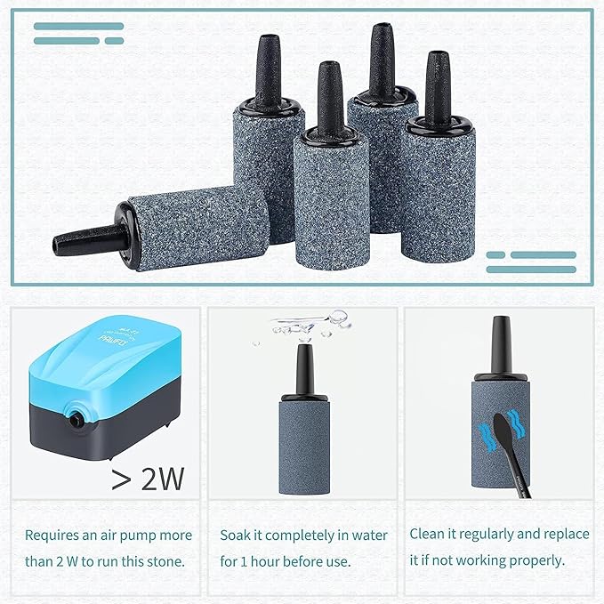 Pawfly Aquarium 1 Inch Air Stone Cylinder Grey Bubble Diffuser Oxygen Aerator Stone for Nano Air Pumps Small Buckets and Fish Tanks,20 Pack