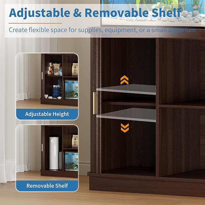 Fish Tank Stand, 75 Gallon Tank Stand with Sliding Cabinet Door, Heavy Duty Aquarium Stand with Power Outlet for Turtle Tank, Reptile Terrarium, 1000LBS Capacity (Walnut)