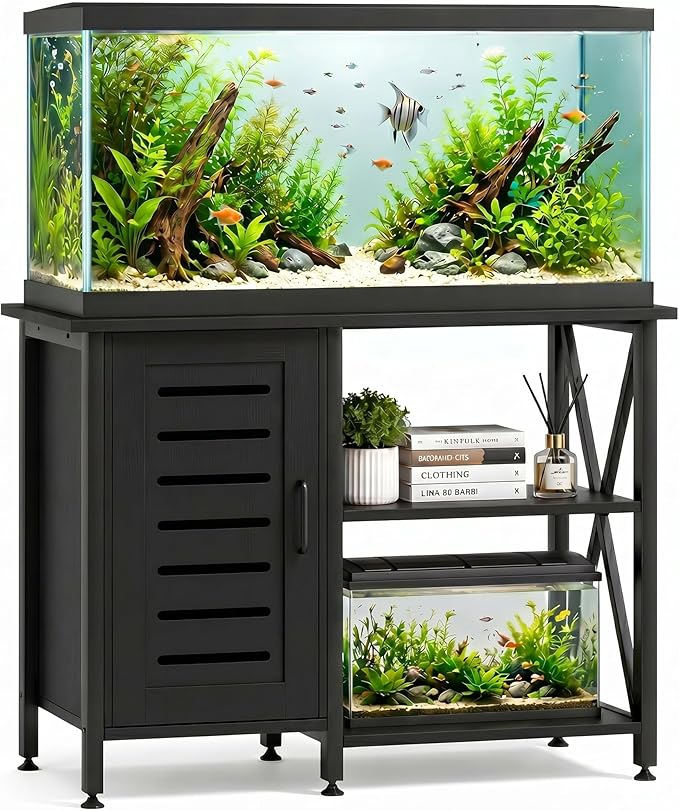 Herture 40-50 Gallon Fish Tank Stand, Aquarium Stand with Cabinet Accessories Storage, Heavy Duty Metal Frame, 40.55" L*18.89" W Tabletop, 850LBS Capacity, Black PG02YGB