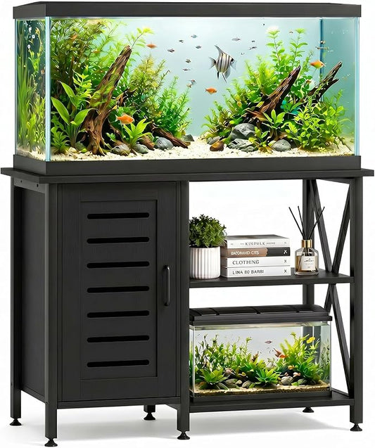 Herture 40-50 Gallon Fish Tank Stand, Aquarium Stand with Cabinet Accessories Storage, Heavy Duty Metal Frame, 40.55" L*18.89" W Tabletop, 850LBS Capacity, Black PG02YGB