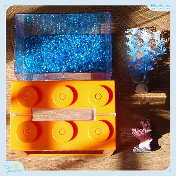 Small Betta Fish Tank, Stackable Mini Fish Tank Aquarium Tank Kit, 3/5 Gallon Rectangular Fish Bowl with Aquarium Gravel Decoration, Tiny Cube Tank for Seaweed Balls Sea Monkeys