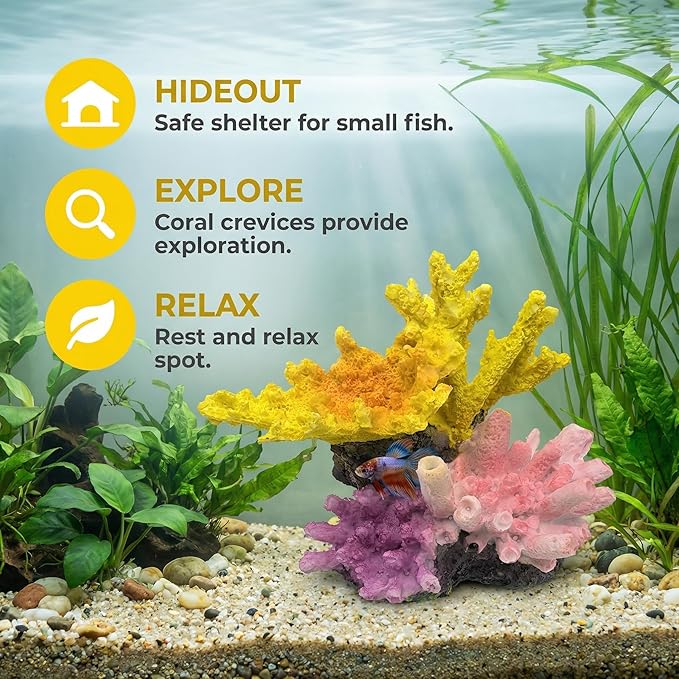 Aquarium Decor Fish Tank Decorations Resin Coral Ornament, Small Aquarium Accessories Hideout for Betta Shrimp Goldfish, Artificial Reef Fish Tank Accessories Decorations