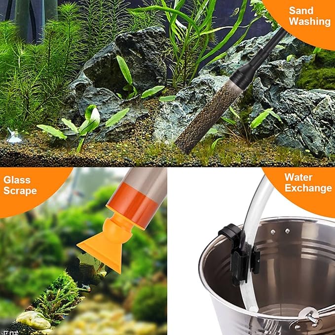 Manual Operated Aquarium Siphon with Red Air Bag, Gravel Vacuum for Aquarium Labor Saving Water Changer Portable Sand Cleaner for Daily Tank Maintenance