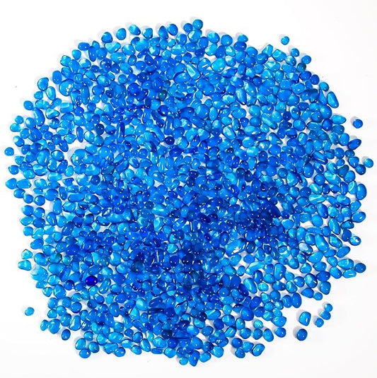 Crystal Chips Stone Pebbles 1 Lb/465g Natural Quartz Stones Aquarium Gravel Sea Glass Rock Sand for Crafts, Vases Filler, Succulent Plants, Aquarium Gravel Rocks, Fish Tank (Blue, One-Size)