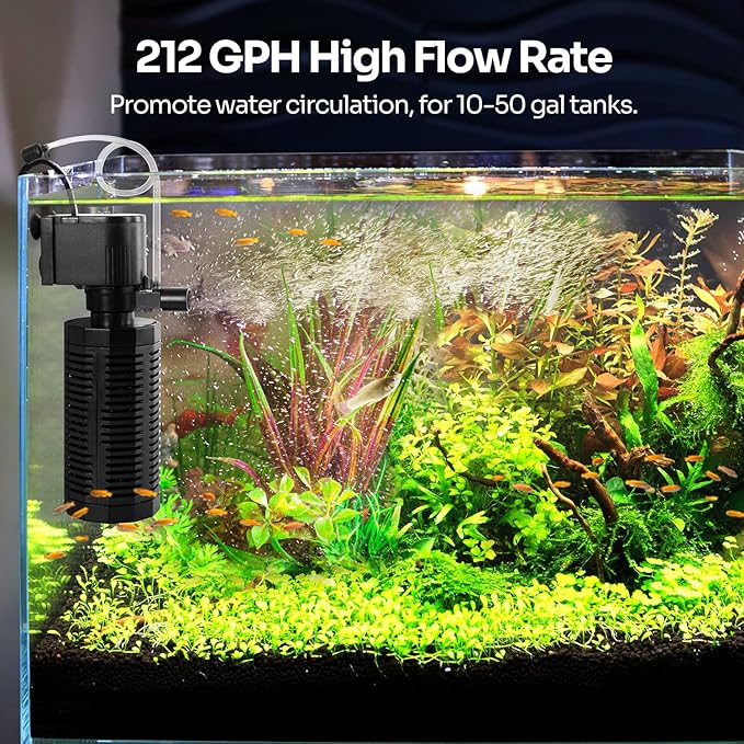 Yaubay Aquarium Internal Filter for 10-50 Gallon Tanks and 4 PCS Sponge Foam Filter Accessories