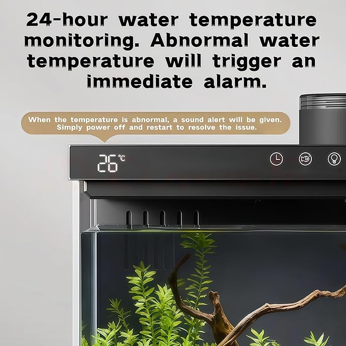 Fish Tank 4-Gallon Aquarium Set, Equipped with an Automatic Feeder, 8 Color Lighting Modes, an Automatic Three-in-one Silent Oxygen Pump, and a Temperature Display.