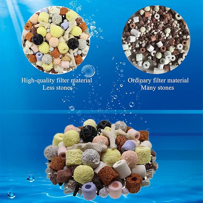 Aquarium Filter Media 15-in-1 Mineral Balls & Ceramic Rings - 1000g with Zippered Mesh Bag for Fish Tank/Pond Filters