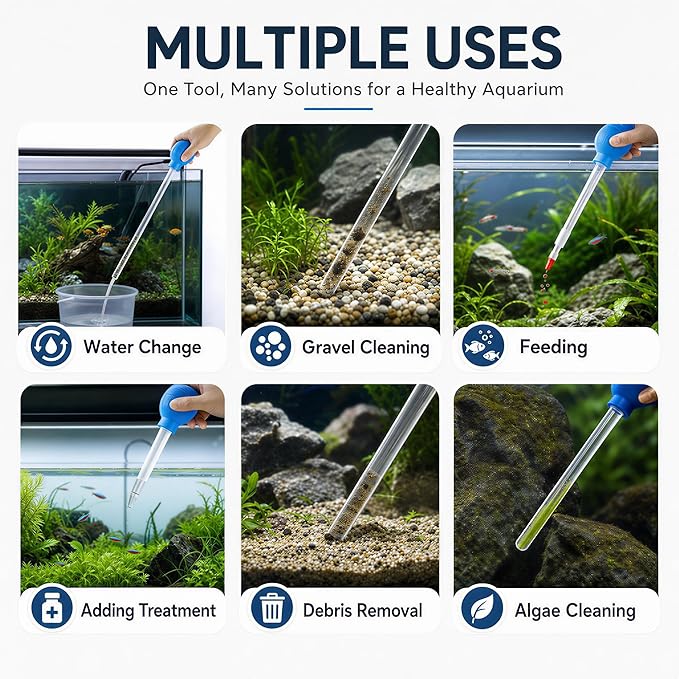 27.7IN Extra Long Blue Turkey Baster for Aquarium, 50ml Fish Tank Cleaning Siphon Aquarium Water Changer, Aquarium Waste Remover