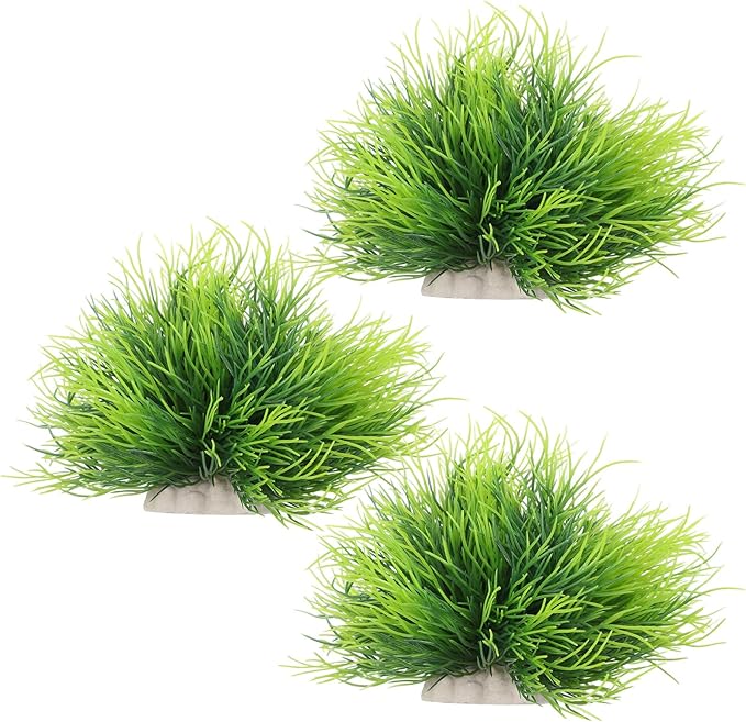 3 Pack Aquarium Plants, Realistic Plastic Fish Tank Plants Green Artificial Aquarium Decor Fish Tank Decorations for Aquascaping Reptile Terrariums