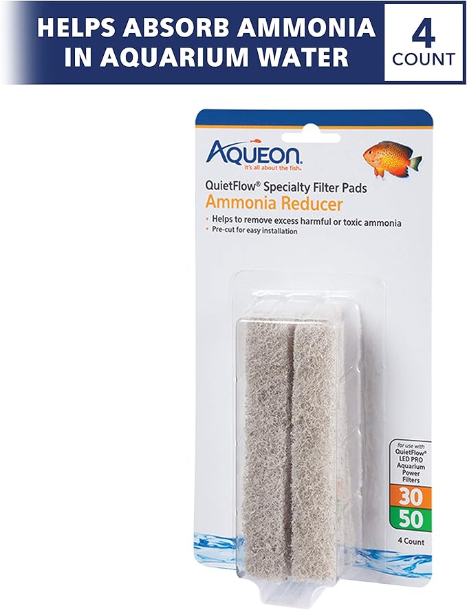 Aqueon QuietFlow LED PRO Ammonia Reducer 4 Count Filter Pads for Model 30 and 50
