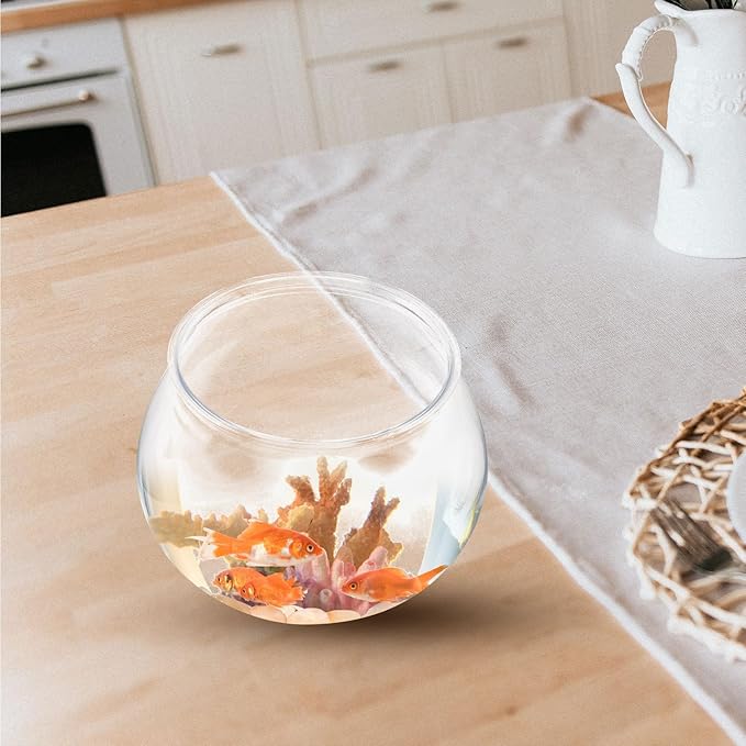 Alipis Desktop Fish Tank Small Clear Plastic Fish Bowl Round Aquarium Office Table Decor Shatterproof Mini Bowl with Plants