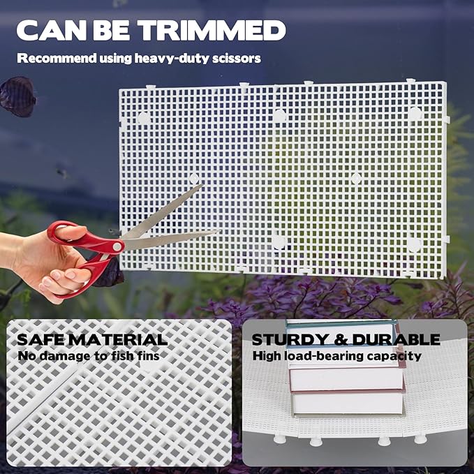 10 Pieces High-Density Aquarium Grid Plastic, Fish Tank Divider with 60 Brackets and 8 Suction Cups, Plastic Egg Crate Grid for DIY Fish Tank Separation and Bottom Protection in Aquascaping