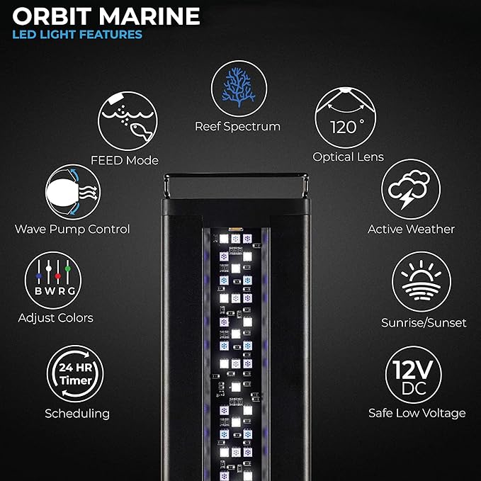 Current USA 24-36" Inch Orbit Marine LED Saltwater Reef Marine Aquarium Light | 24 Hour IR Lighting & eFlux Wave Pump Control | Adjustable Color Spectrum for Fish Tank (4101)