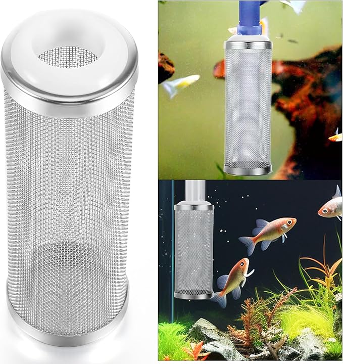 2PCS Filter Covers Aquarium, 16mm Stainless Steel Filter Intake Guard Aquarium, Metal Fish Tank Mesh Intake Strainer, Metal Prefilter Tube Net Cover, Shrimp Tank Accessories for Fish Tanks Inlet Pond