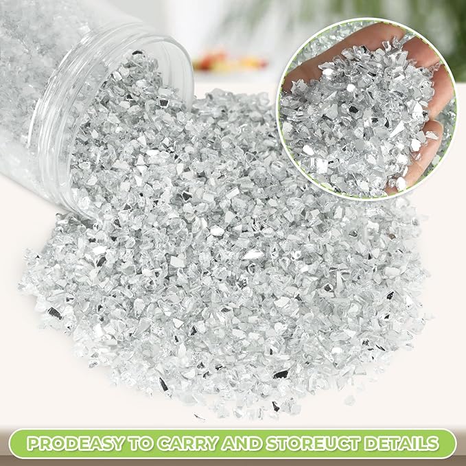 2.2lb (1000g) of Decorative Crushed White Glass Gravel - Reflective Pebbles, Stone Beads and Chips Ideal for Platinum Reflection Effects, Resin Art, Fish Tanks, Aquariums and Gardens