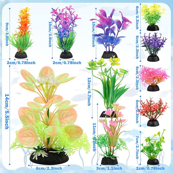 QUOZUO Fish Tank Accessories Aquarium Decorations Plastic Plants, 11cs Small Goldfish Turtle Tank Decorations Artificial Plants, Aquarium Decor Colorful Grass Plant