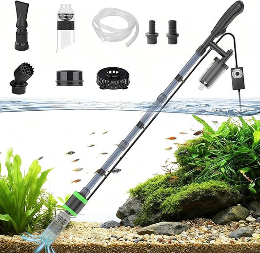 15W Electric Aquarium Vacuum Gravel Cleaner - Strong Suction, Automatic Water Change, Algae Remover, Sand Wash, Water Shower, Water Circulation & Timed Off (15W)