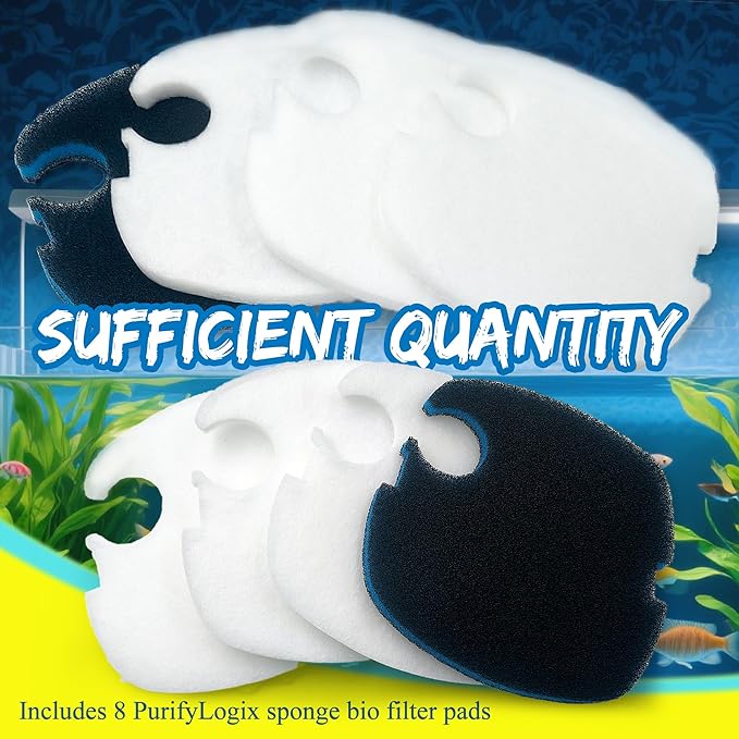 PurifyLogix Replacement Canister Filter Pads Compatible with SUNSUN HW-304B/404B/704B/3000 CF500 Aquarium Filter, 6 White Floss and 2 Upgraded Coarse Pads, 8pcs