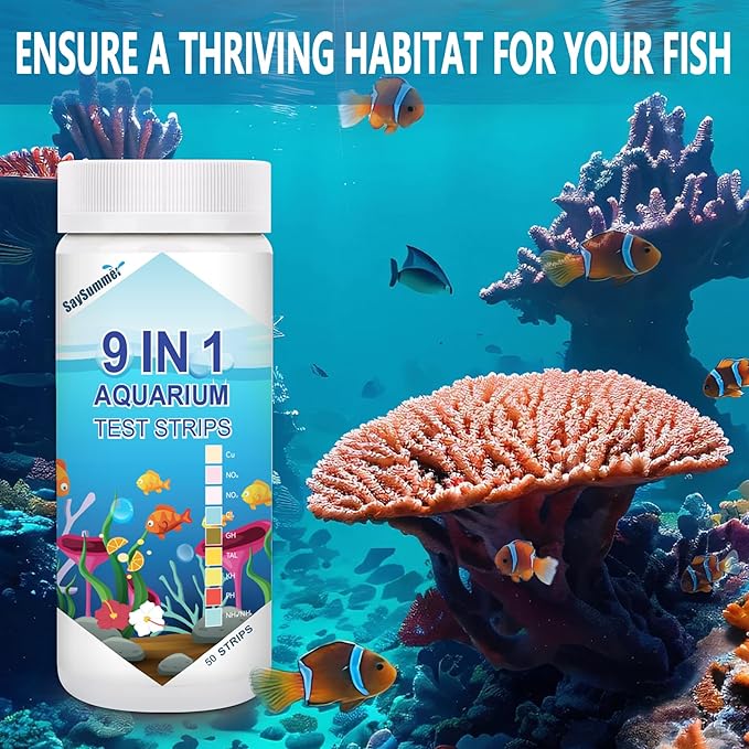 Aquarium Test Strips for Fish Tank: 9 in 1 Aquarium Ammonia Test Strips for Fish Tank - 50 Counts Aquarium Water Test Kit Testing Ammonia Nitrogen, Copper, pH and More