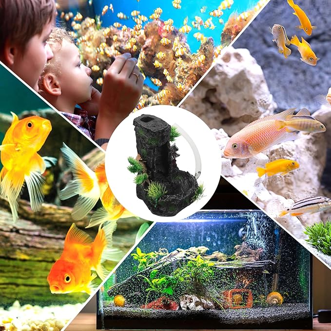 SHINEOFI Resin Aquarium Mountain Rock with Sand Waterfall Fish Tank Decoration Hideout Small Size Indoor Aquatic Landscape Ornament for Freshwater and Goldfish Tanks