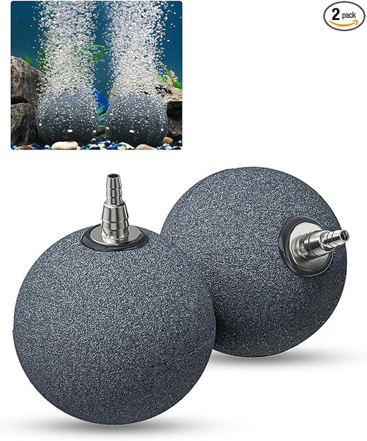 Pawfly Aquarium Air Stone 3 Inch Fish Tank Air Stone, Ball Bubbler Round Oxygen Diffuser for Air Pump Fish Tanks Buckets Small Ponds and DWC Systems, 2 Pack