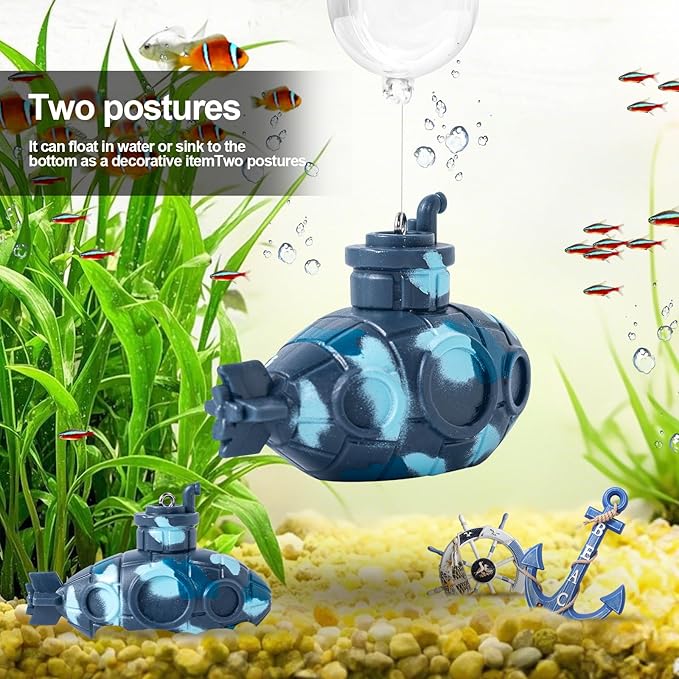 CousDUoBe 2.1 in Mini Floating Submarine Fish Tank Decoration Set，Cute Retro Submarine Set and Floating Diver,Aquarium Decorations Resinous Betta Fish Tank Accessories